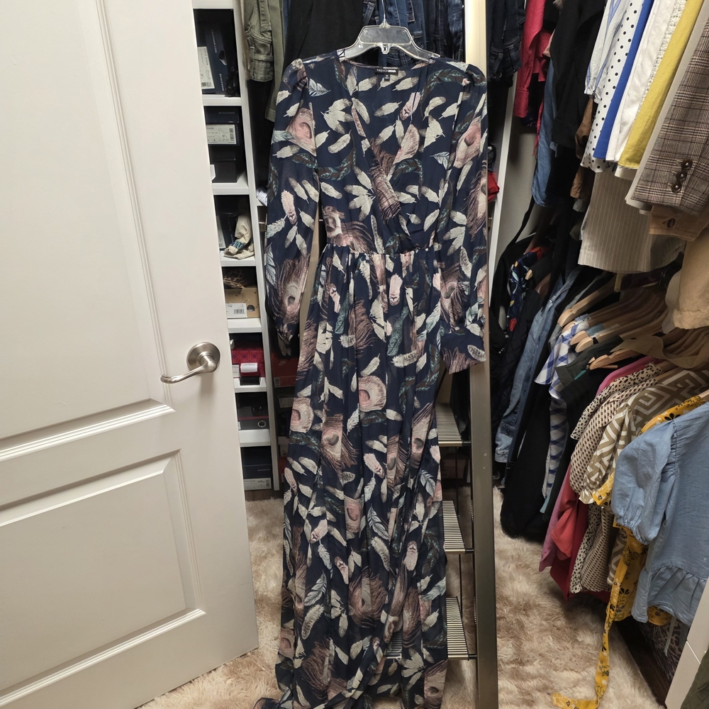 Fashion Nova Navy Floral Long Sleeve Dress